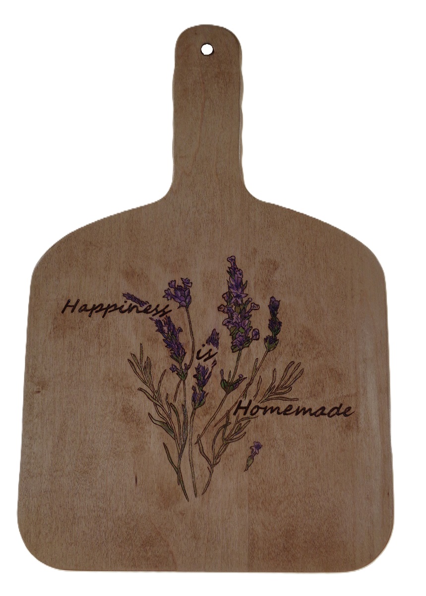 lavendar woodburned on a maple home decor board