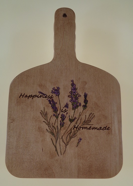 lavendar woodburned on a maple home decor board