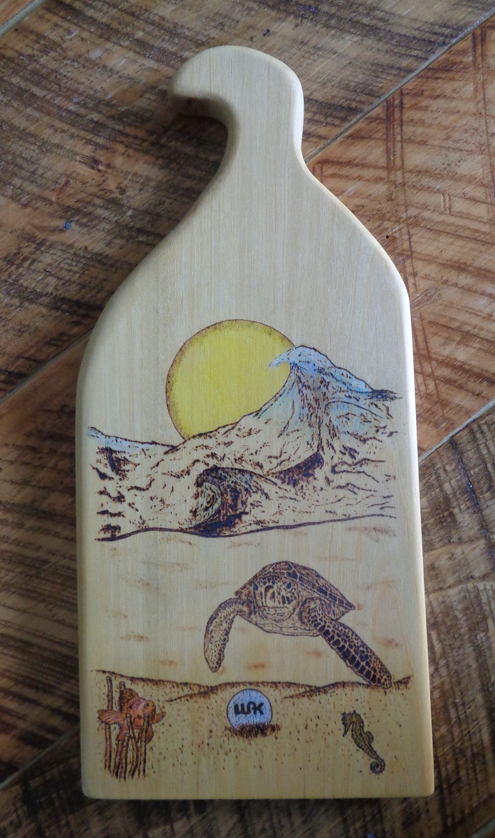 seascape with turtle on a goiaboa board