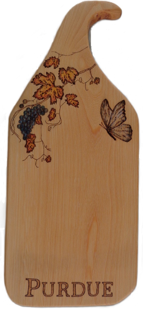 Butterfly & grapes wood burned on goiaboa wood