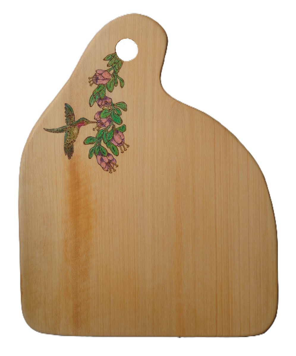 Butterfly & grapes wood burned on goiaboa wood